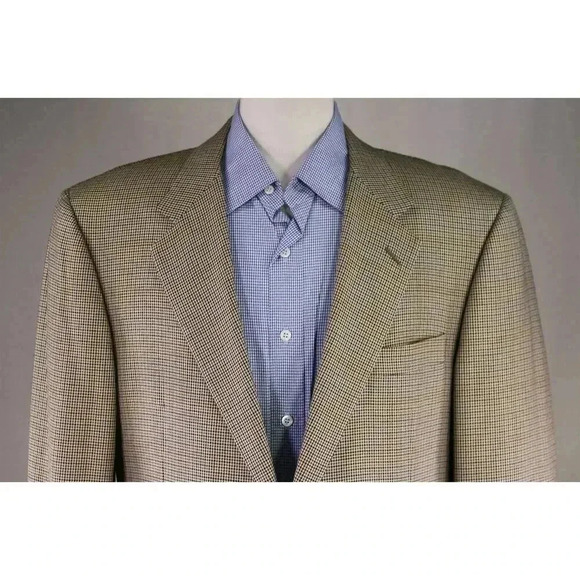 Hickey-Freeman Tan/Gray/Black Houndstooth Wool-Silk 2-Btn Sportcoat Blazer 44R - Picture 3 of 8